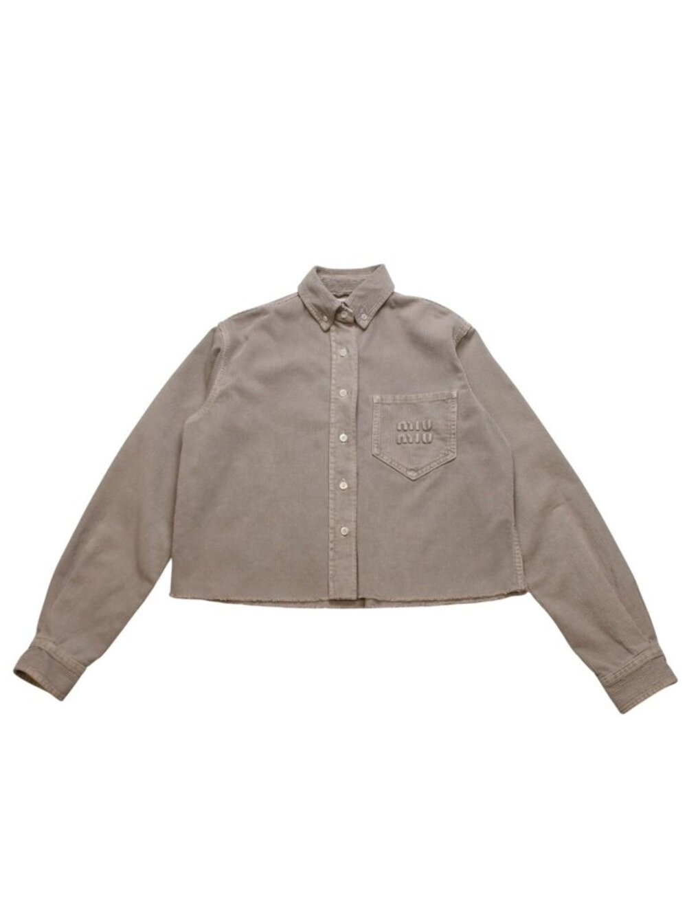 Miu Miu Garment Dye Corduroy Shirt Short Length Cropped Washed Fabric Gray
